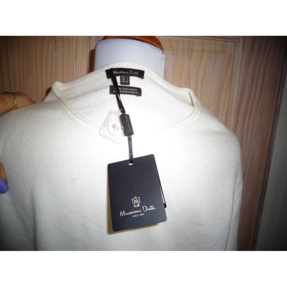 NWT - $125.00 - MASSIMO DUTTI Ivory 100% Cashmere Round Neck Sweater Size L - Picture 8 of 8